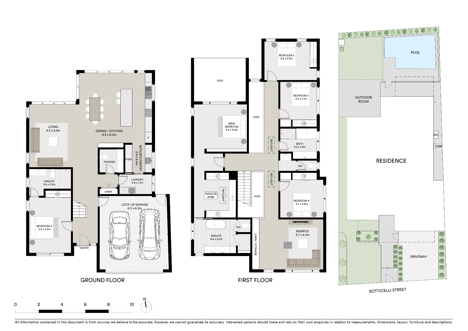35a Botticelli floor plan — ground and first floors with site layout